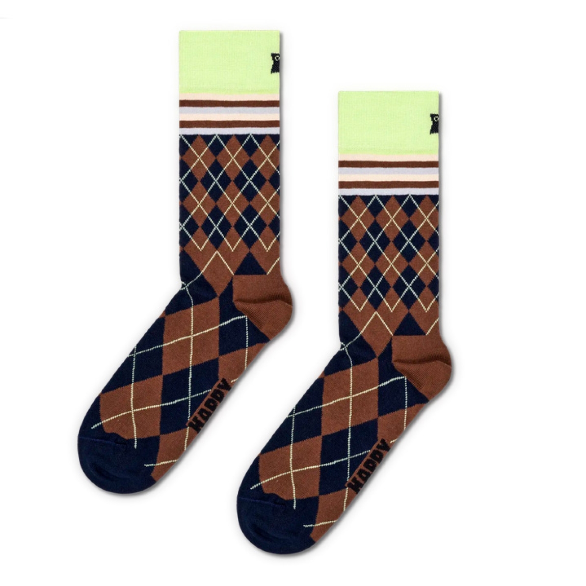 Calcetines de la marca Happy Socks, modelo ROMBOS. Elaborado en algodón marrón con estampado. Accesorio clásico y necesario para esta temporada de invierno.