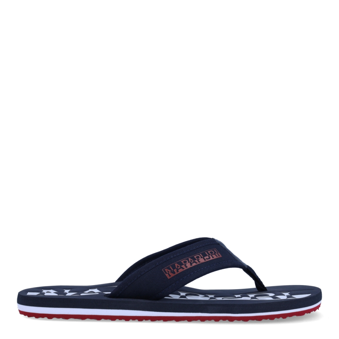 Chanclas de la marca Napapijri modelo IQU. Exterior en neopreno color azul marino, logotipo Napapijri positivo/negativo serigrafiado. Junta reforzada entre bandas. Parte inferior microporosa con logotipo grande estampado en la plantilla. Ideales para esta temporada!