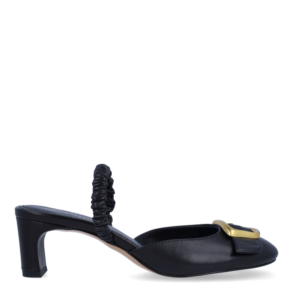Salones destalonados de la marca Ines Palliser, modelo NICO. Exterior en piel color negro con punta redonda y detalle de hebilla color dorado en pala. Interior en piel color negro. Salones con tacón de 5cm de altura. Estos salones Ines Palliser NICO son unas clásicas, ideales para usar tanto como salones o muler darle el look de elegancia y comodidad a tus looks!