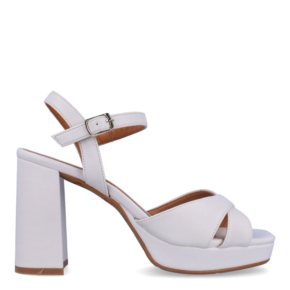 Sandalia de la marca Itse, modelo DAFNE. Exterior de la sandalia de piel de color hielo. Interior de la sandalia de piel. Cierre de la sandalia con hebilla en el tobillo. Sandalia con tacón ancho de 9cm de altura, incluyendo 2cm de plataforma. La Sandalia Itse DAFNE es ideal para tus eventos y fiestas, perfectas para complementar tus looks!