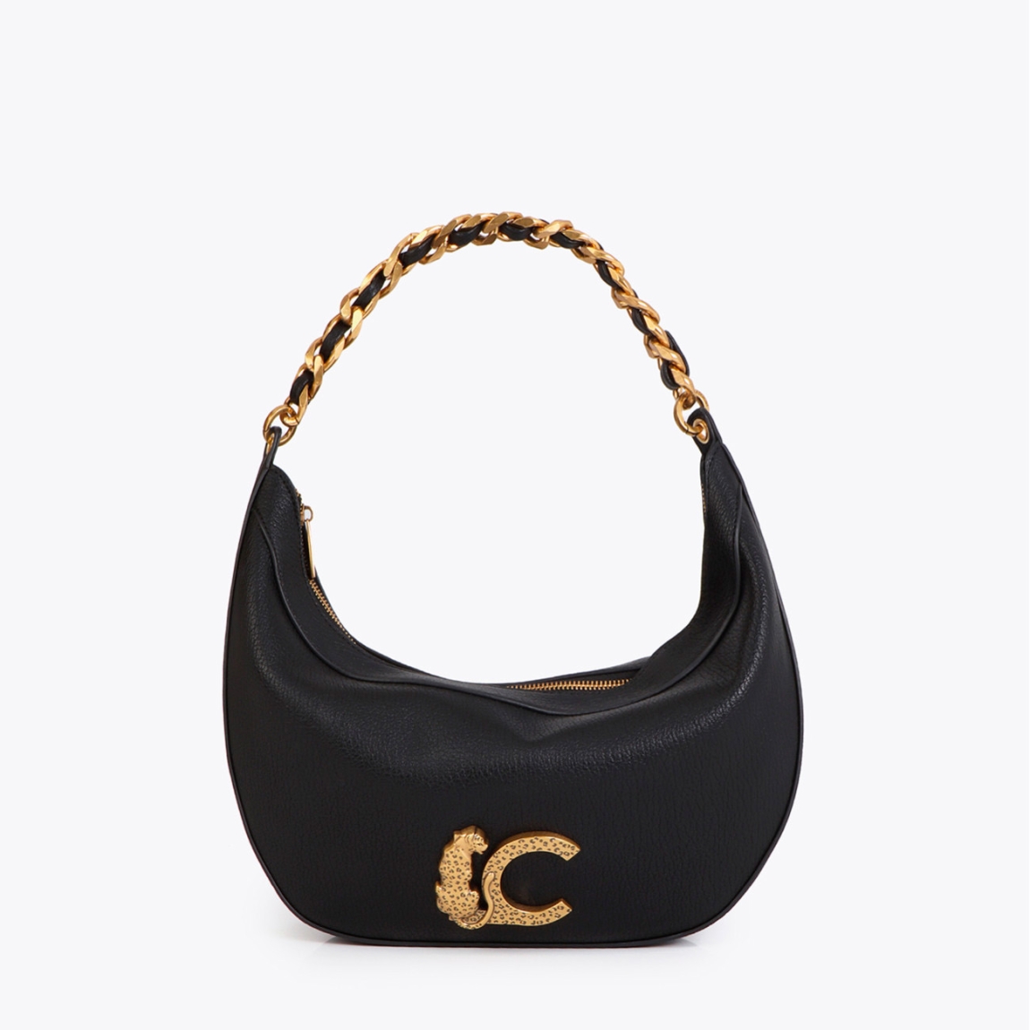 Bolso de media luna de la marca Lola Casademunt, modelo NOVA. Elaborado en efecto piel color negro y detalle LC animal en dorado. Asa de cadena en color dorado de acabado brillante. Cierre superior con cremallera para mayor seguridad. Bolso Lola Casademunt NOVA, complemento ideal para ti!ALTO 19cm ANCHO 36cm PROFUNDIDAD 8cm