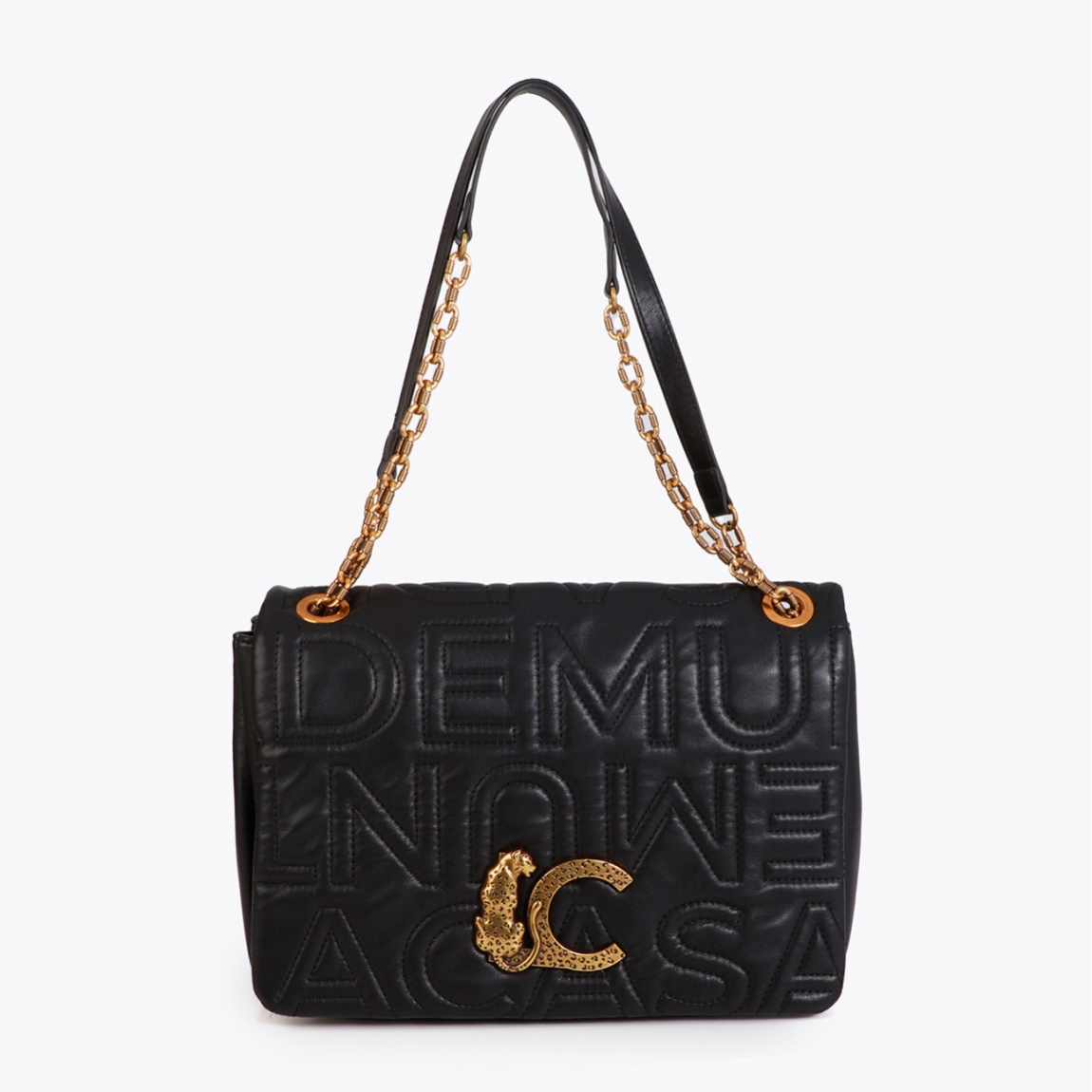 Bandolera elegante de la marca Lola Casademunt, modelo DOGGO. Bolso elaborado en polipiel color negro con logo pespunteado en la solapa. Fabricada en material de alta calidad, presenta un diseño espacioso y cadenas doradas para mayor sofisticación. Ideal para complementar tus looks diarios.ALTO 23cm ANCHO 30cm PROFUNDIDAD 10cm