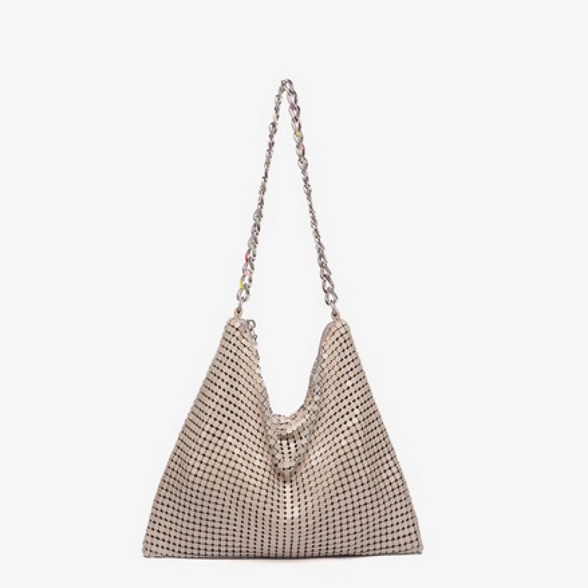 Bolso de la marca Abbacino, modelo EVA. Bolso elaborado en malla metálica color taupe. Interior con forro textil con compartimentos organizadores. Cierre del bolso con cremallera y asa de hombro en cadena multicolor. Medidas del bolso: alto 24cm y ancho 28cm. Este bolso Abbacino EVA es un complemento ideal para tus looks de día y noche. Te ayudarán a resaltar vayas donde vayas.