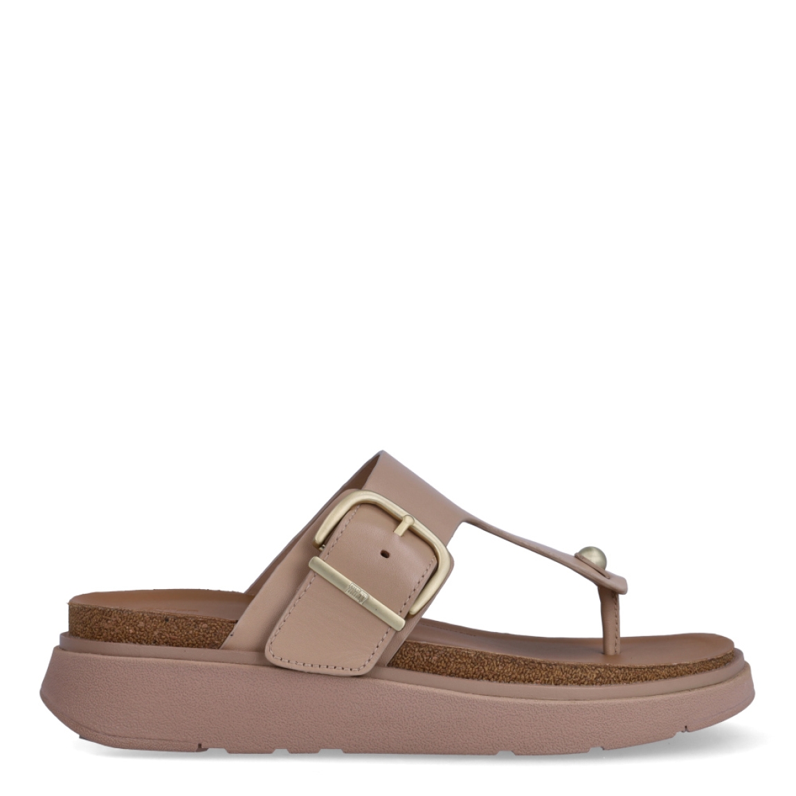 Sandalias de la marca Fitflop, modelo GEN-FF. Exterior elaborado en piel color nude. Interior en piel color camel. Cierre de sandalias fitflop con doble hebilla en la pala de color dorado. Suela como cuña de 4cm de atura. Estas sandalias Fitflop GEN-FF son ideales para esta temporada!