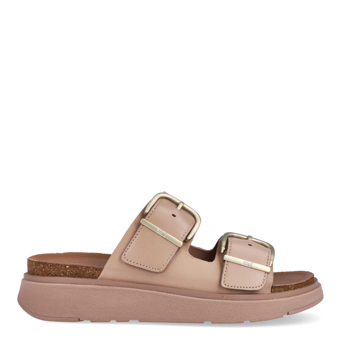 Sandalias de la marca Fitflop, modelo GEN-FF. Exterior elaborado en piel color nude. Interior en piel color camel. Cierre de sandalias fitflop con doble hebilla en la pala de color dorado. Sueala como cuña de 4cm de atura. Estas sandalias Fitflop GEN-FF son ideales para esta temporada!