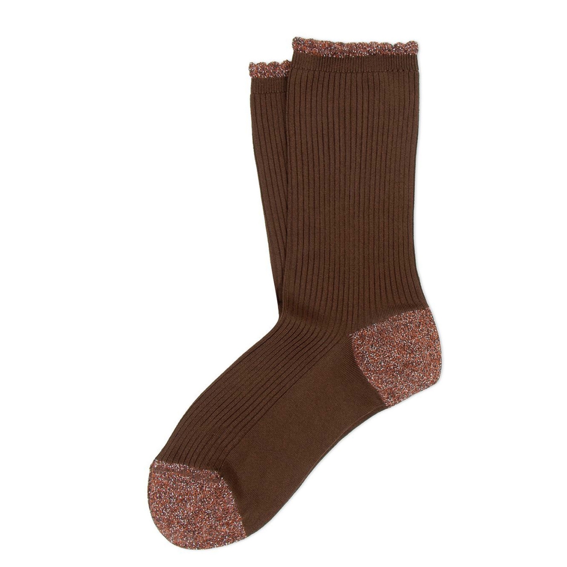 Calcetines a rayas de la marca Ant45, modelo UMEA. Elaborado en microfibra color marrón con detalle de glitter. Calcetines ideales para esta temporada!