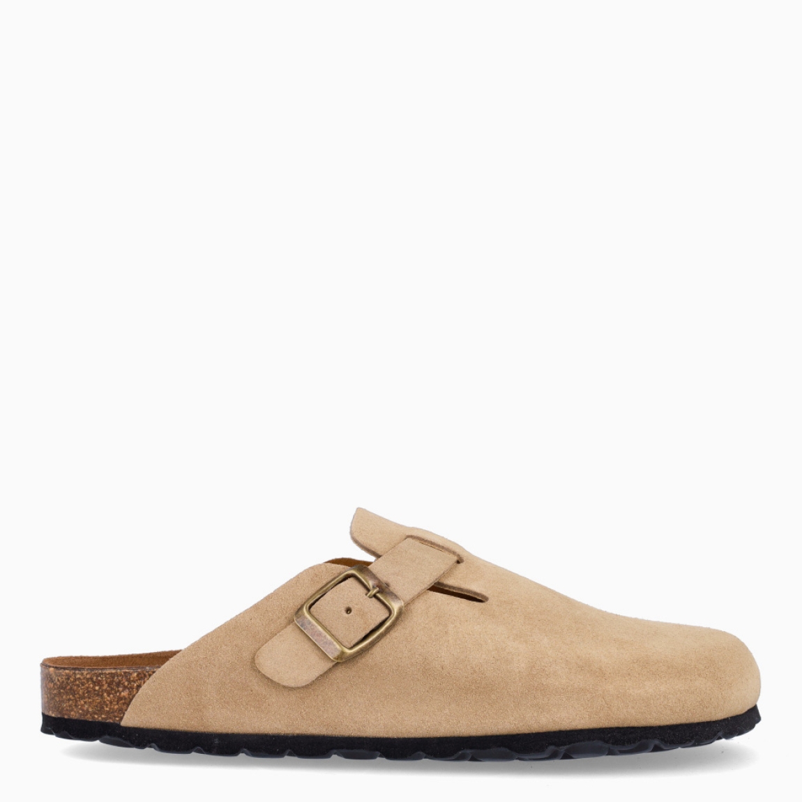 Zuecos de la marca Itse, modelo BARKING. Zuecos elaborados en ante color taupe. Interior en corcho. Cierre de zuecos con hebilla en pala. Zuecos Itse BARKING, ideales para tu día a día esta temporada!