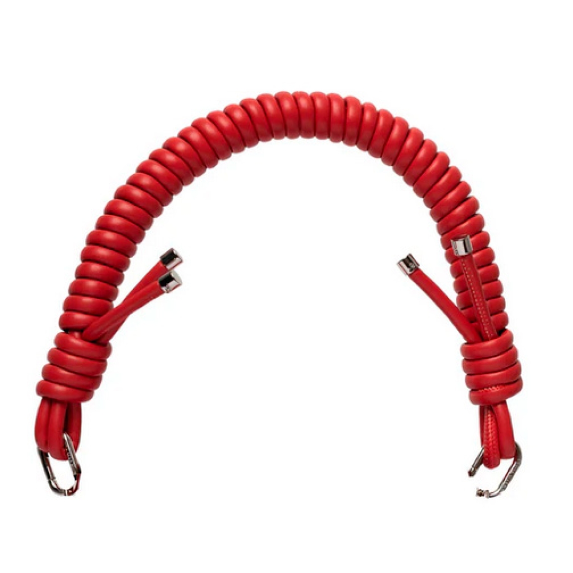 Cadena para bolso de la marca Olivia Mareque, elaborada en piel con efecto color rojo. Acabada con dos mosquetones. Personalizada con logo. Medida de 60cm. Complemento compatible con cualquier bolso.
