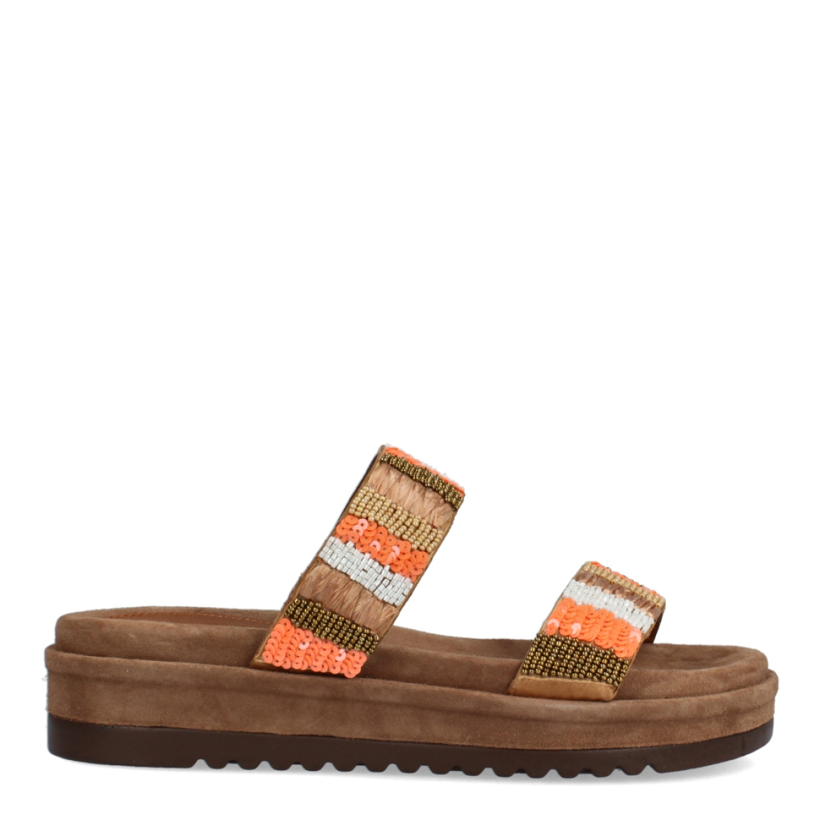 Sandalias de la marca Itse, modelo NANCY. Exterior de las sandalias en piel con dos tiras con detalles de piedrerías multicolor. Interior de las sandalias en ante color marrón y plataforma de 3cm de altura. Estas sandalias Itse NANCY son un complemento ideal para destacar tus looks de temporada, y sobre todo, disfrutar de una comodidad absoluta!