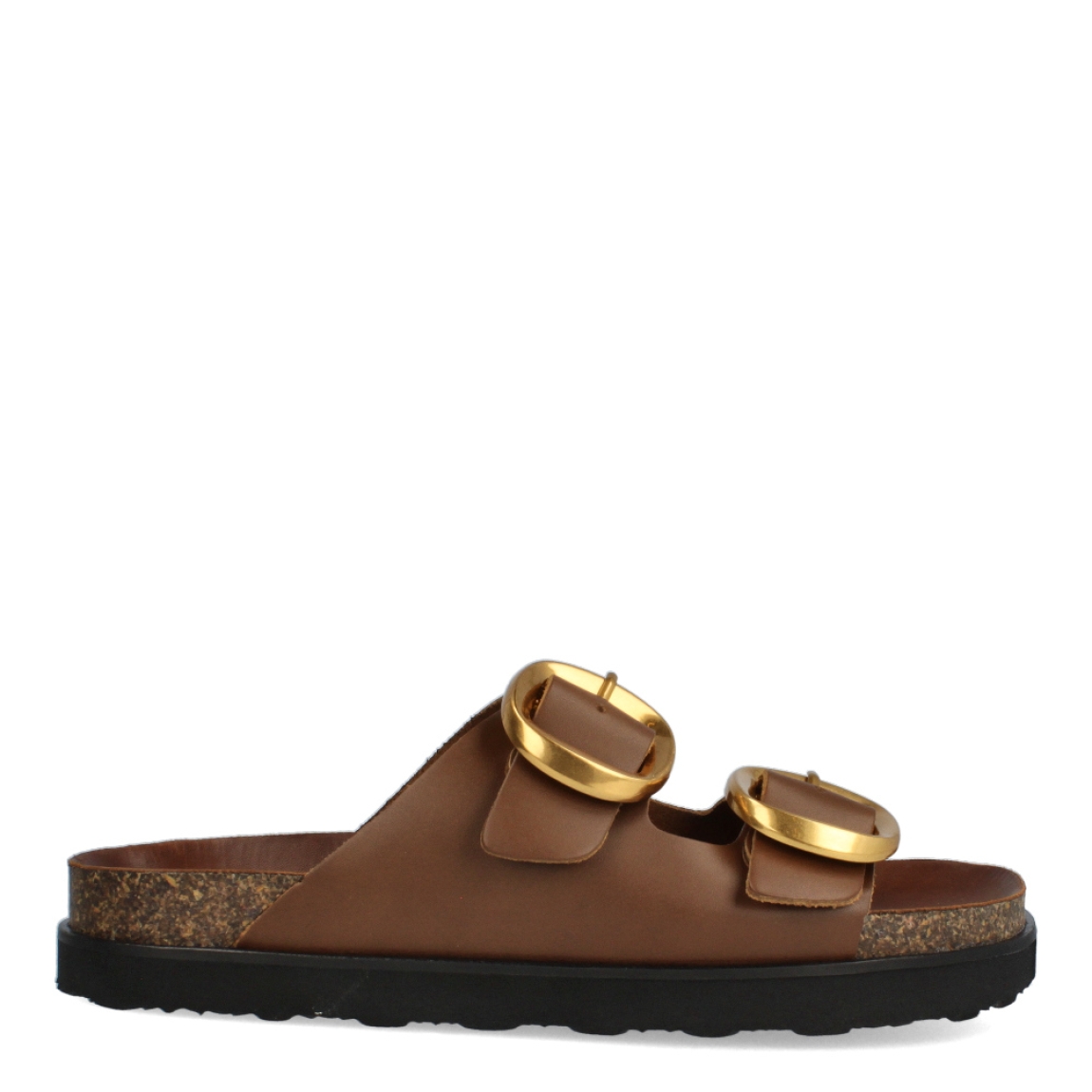Sandalias de la marca Itse, modelo GEMMA. Sandalias elaboradas en piel color cuero con doble hebilla en la parte de la pala color dorado. Sandalias Itse con suela plana de corcho. Estas sandalias Itse GEMMA son un complemento básico para tus looks de temporada. No puede faltar en el armario.