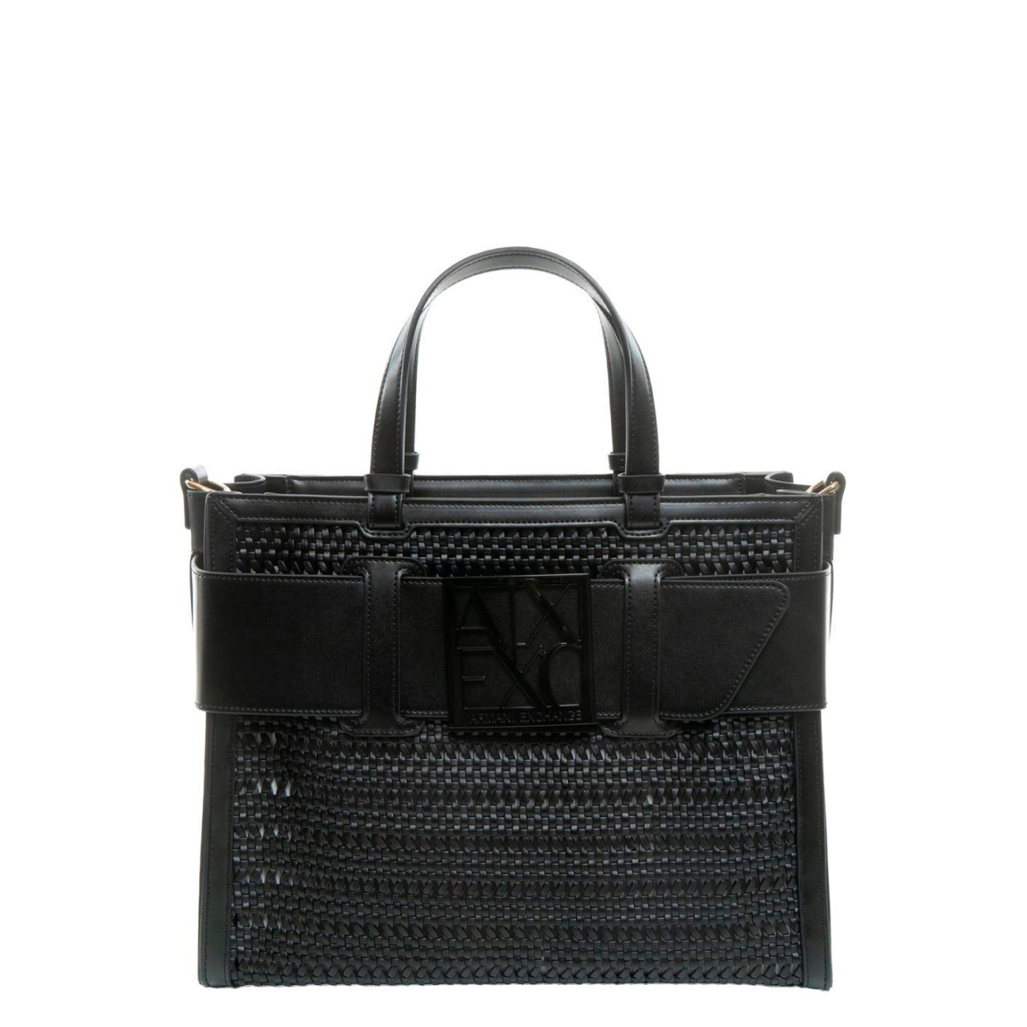 Bolso trenzado de la marca Armani Exchage, modelo TILSA. Exterior en rafia color negro, con logo en parte frontal. Cierre con cremallera, y doble asa, fija y regulable para máxima comodidad. Bolso con amplio espacio interno. Medidas: alto 24cm y ancho 32cm. Este bolso Armani Exchange TILSA es un complemento ideal para esta temporada!