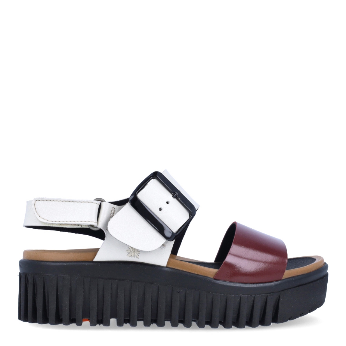 Sandalias de la marca Art, modelo MALAGA. Exterior en piel color granate y blanco. Interior en piel color negro. Cierre de sandalias Art con hebilla en tobillo. Suela dentada con 4cm de plataforma. Estas sandalias Art MALAGA son ideales para tus looks de temporada!
