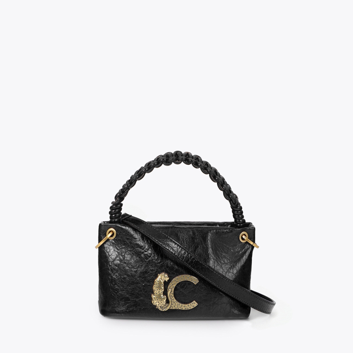 Bandolera pequeña de la marca Lola Casademunt, modelo ALORA. Bolso en cuero texturizado con un elegante asa trenzada color negro. Detalle metálico dorado y cierre superior con cremallera. Ideal para llevar lo esencial con estilo. Diseño versátil y sofisticado, combina con cualquier look diario o de noche. Bolso Lola Casademunt ALORA, ideal para llevarlo a todos lados! Medidas: alto 17cm y ancho 27cm.