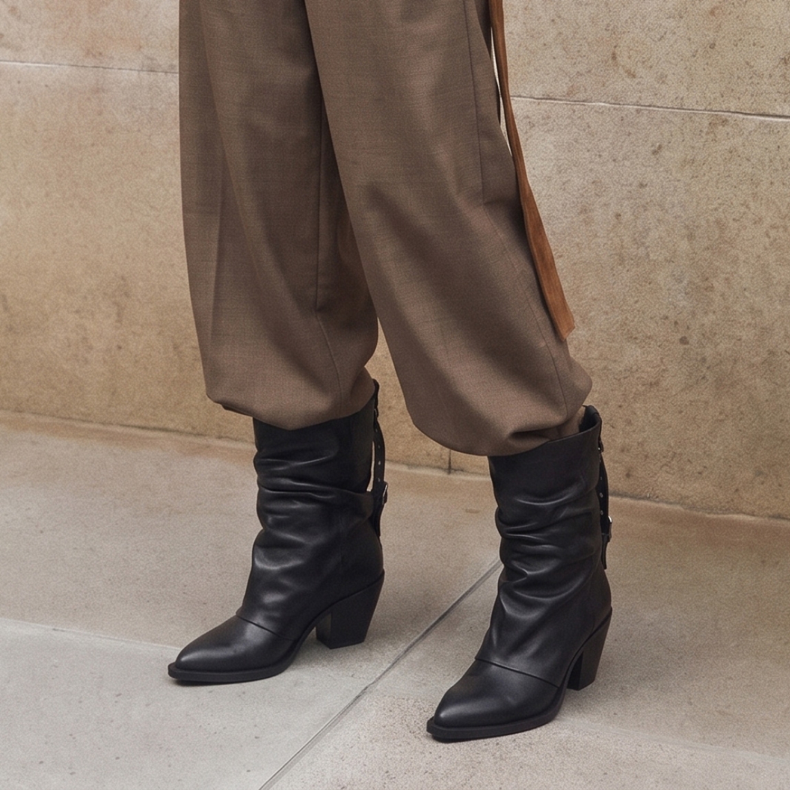 Botines de la marca Munné, modelo THE. Botines elaborados en piel con efecto corrugado de color marrón oscuro. Botines con punta lápiz y tacón grueso de 6cm de altura. Detalle de hebilla en parte de atrás. Interior en piel color beig. Botines Munné THE, ideales para esta temporada, su diseño le aportará estilo, elegancia y comodidad a tus looks!