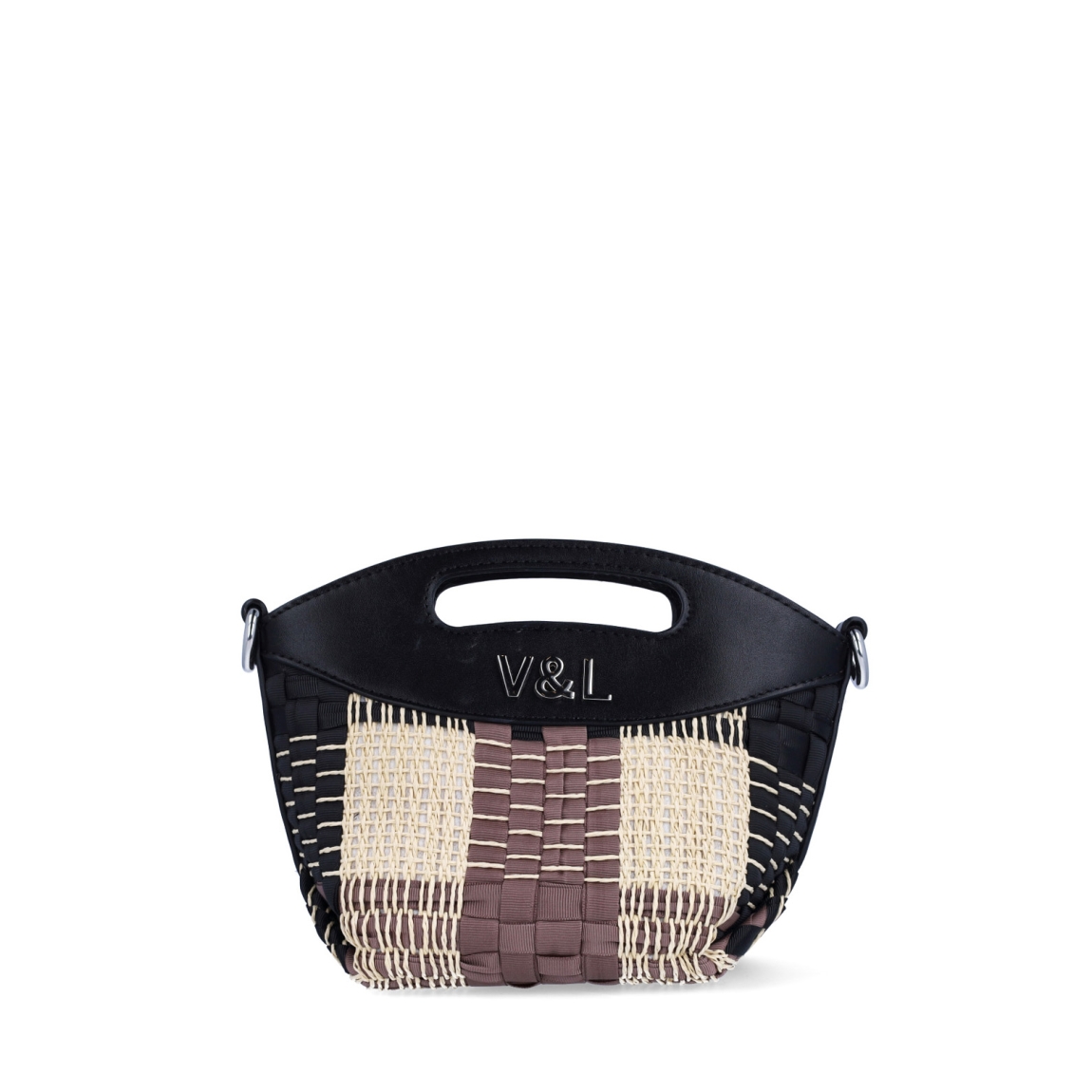 Bolso de la marca Victorio & Lucchino, modelo LEONORE. Elaborado en rafia color negro con detalles en beig y marrón. Interior en textil color negro. Cierre de bolso con botón. Bolso pequeño de mano con una asa extraíble y ajustable para máxima comodidad. Medidas: alto 16cm y ancho 20cm. Este bolso Vitorio & Lucchino es ideal para esta temporada!