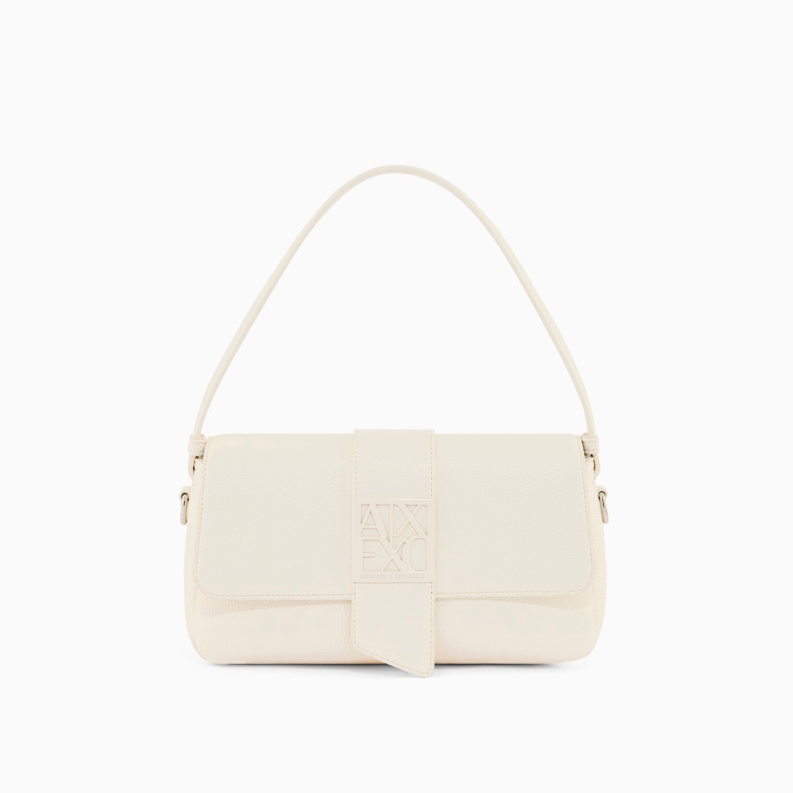 Bolso de hombro de la marca Armani Exchange, modelo DEBORA. Elaborado en ecopiel color blanco. Las líneas limpias y la silueta estructurada crean un accesorio de lujo discreto, perfecto para completar un look sofisticado. Cierre con botón inmantado y logotipo en parte frontal. Bolso Armani Exchange DEBORA, es un complemento que ofrece un toque de elegancia sobria y natural, ideal para la mujer moderna que aprecia los detalles refinados. Medidas: alto 15cm y ancho 28cm.