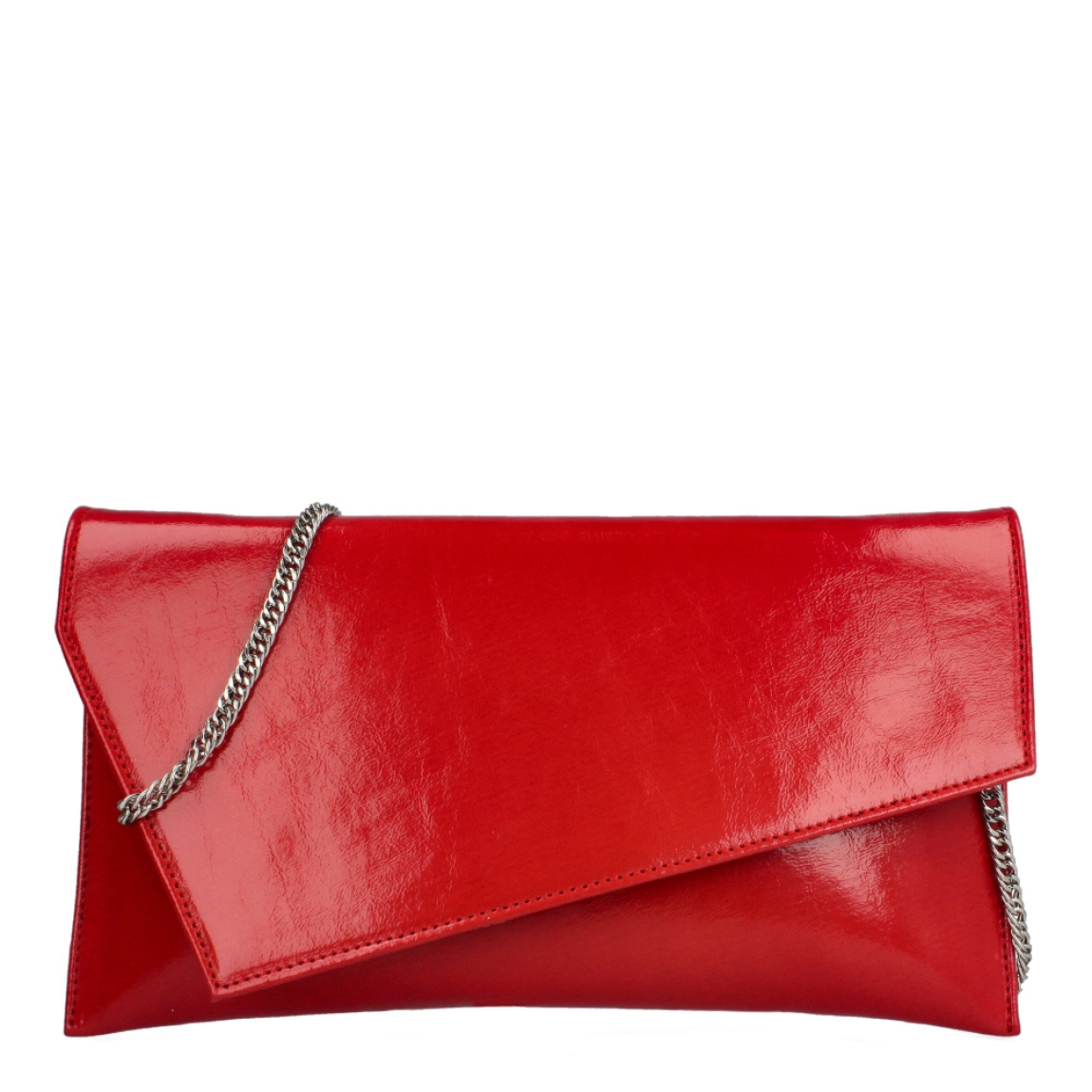 Bolso para eventos de la marca Munné, modelo VEGA. Bolso tipo cartera en charol rojo. Cierre del bolso con doble botón inmantado y asa de cadena. Medidas del bolso: alto 14cm y ancho 25cm, perfectas para llevar de mano y colgado cuando lo necesites. Este bolso de fiesta Munné VEGA es un clásico reinventado que te acompañará en tus eventos más especiales a juego con tus zapatos.