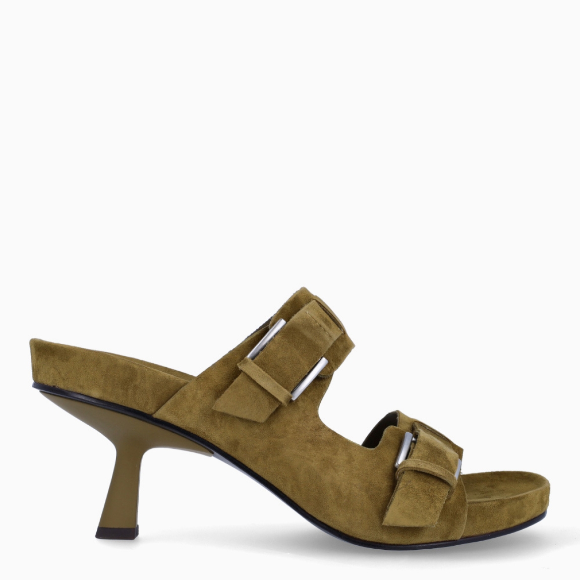 Sandalias de la marca ASH, modelo JAKARTA. Elaboradas en ante color verde con doble tira en pala. Interior en ante color verde. Cierre de sandalias ASH con doble hebilla en pala. Suela con tacón de 7cm de altura. Estas sandalias ASH JAKARTA, es un complemento moderno, que permitirá resaltar tus looks, con estilo y comodidad!