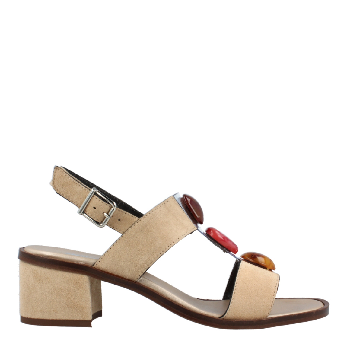 Sandalias de la marca Munné, modelo HUARAZ. Exterior de las sandalias en ante color camel con detalles en pedrería de colores. Interior de las sandalias en piel color camel. Cierre de las sandalias Munné con hebilla en el tobillo. Sandalias con tacón de 4cm de altura. Estas sandalias Munné Huaraz, tienen un diseño perfecto para la temporada, podrás lucirlas con estilo y comodidad!