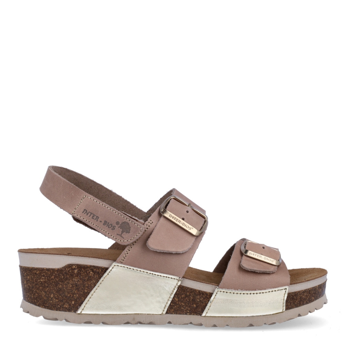 Sandalias de la marca Inter Bios, modelo LINA. Sandalias elaboradas en piel color taupe con detalle en dorado. Cierre de las sandalias con doble hebilla en pala y velcro en el talón. Sandalias con cuña de 4cm de altura. Estas sandalias Inter Bios es un esencial para tus looks de temporada, si deseas disfrurae de una comodidad máxima en tu día a día.