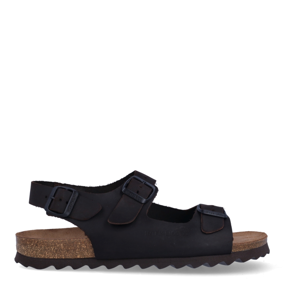 Sandalias de la marca Inter Bios, modelo LUFER. Sandalias elaboradas en piel color negro. Cierre con tripe hebilla, dos en pala y una en talón. Suela de goma plana. Estas sandalias Inter Bios LUFER es un complemento ideal para tus looks de temporada.