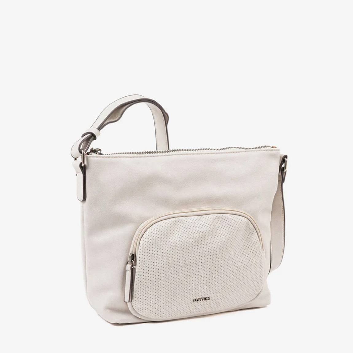 Bolso de la marca Matias Salva, modelo ALMERIA. Elaborado en piel color beig con un detalle en troquelado. Interior de forro textil con un bolsillo cerrado con cremallera. En la parte trasera tiene un bolsillo cerrado con cremallera. El asa es tipo bandolera y tiene corredera para su fácil ajuste en altura. DIMENSIONES: 25x24x11 cm. Bolso Matias Salva ALMERIA ideal para llevarlo a todos lados!