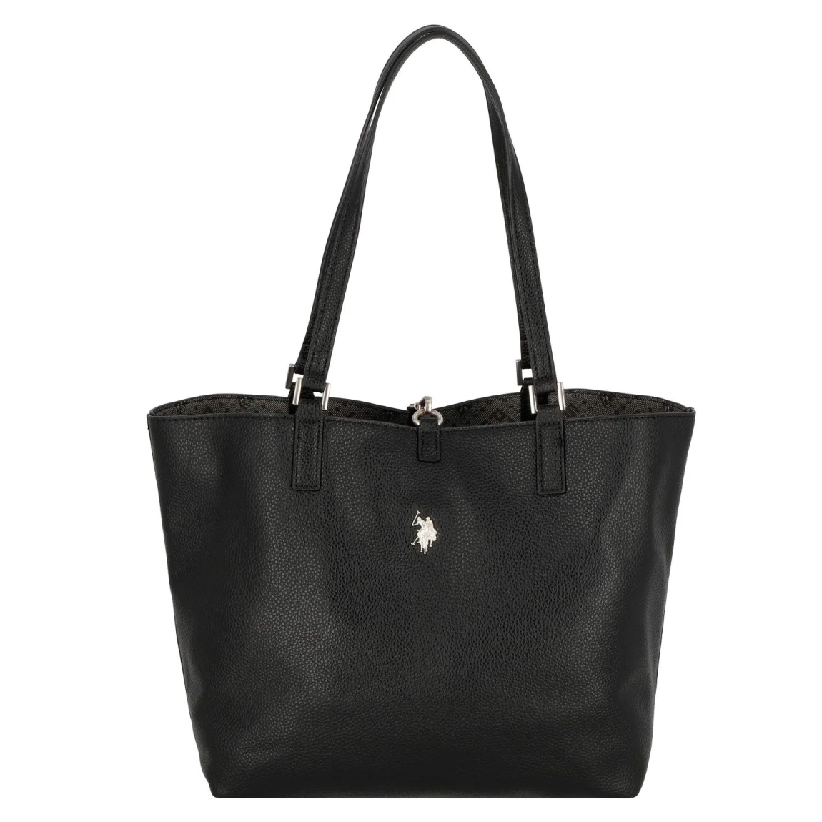 Bolso de la marca US POLO, modelo MALIBU. Elaborado en piel color negro con logotipo en parte frontal. Cierre con hebilla y forro interior de tela. El bolso shopper cuenta con un bolsillo desmontable para un uso diario estructurado, y el cierre de langosta añade un elemento práctico. La correa principal de longitud media ofrece sujeción sin concesiones. Medidas: alto 28cm y ancho 38cm. Este bolso US POLO MALIBU es un clásico para llevar a todos lados!