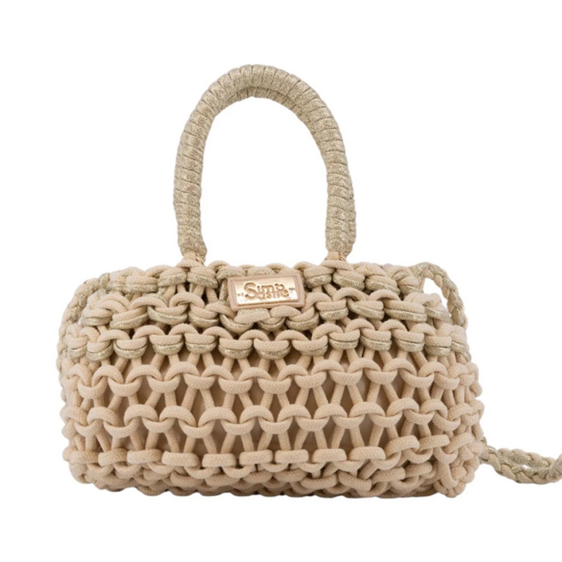 Bolso hobo de la marca Simosastre, modelo CECILE. Bolso fabricado en tejido de tela con forma de cuerdas color beig, con cierre cremallera y bolsillos interiores, asa estilo hobo en poli piel al tono con mosquetones y bandolera regulable de naylon al tono con mosquetones, logo metalizado. Medidas: alto 17cm y ancho 32cm. Este bolso Simosastre CECILE es ideal para lucirlo esta temporada!
