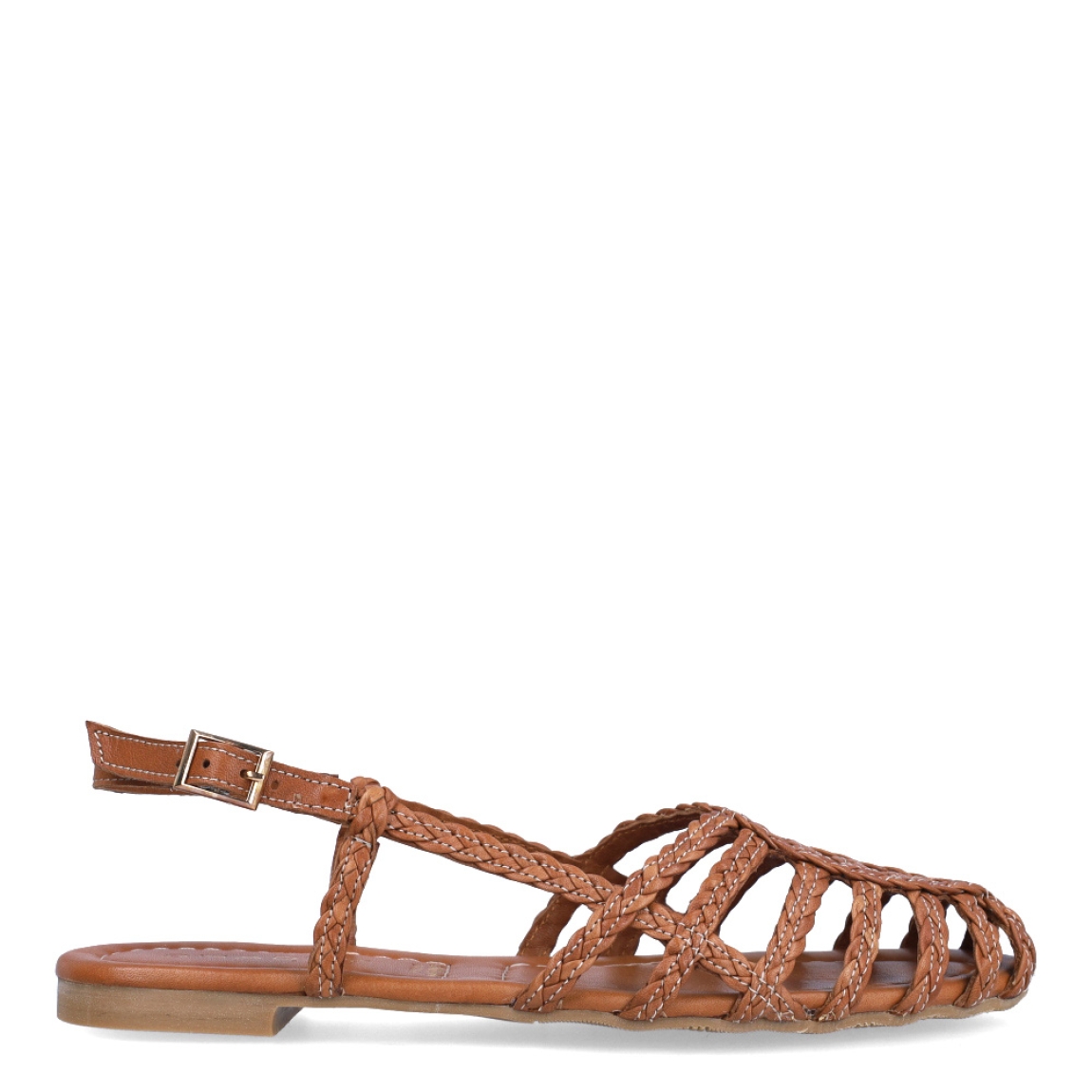 Sandalias de tiras cruzadas de la marca Itse, modelo ISIS. Exterior en piel trenzada color marrón con punta redonda. Interior en piel color marrón. Cierre de sandalias con hebilla en tobillo y suela plana. Estas sandalias Itse ISIS son un complemento ideal de comodidad y estilo!