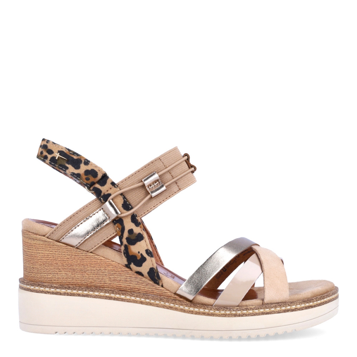 Sandalias de la marca Tamaris, modelo MINAH. Exterior en piel ante color marrón con estampado animal print y tiras cruzadas en pala. Interior en piel color marrón. Cierre de las sandalia Tamaris con velcro en tobillo y cuña de 8cm de altura. Estas sandalias Tamaris MINAH son ideales para ir a todos lados, con ellas lucirás un estilo único!