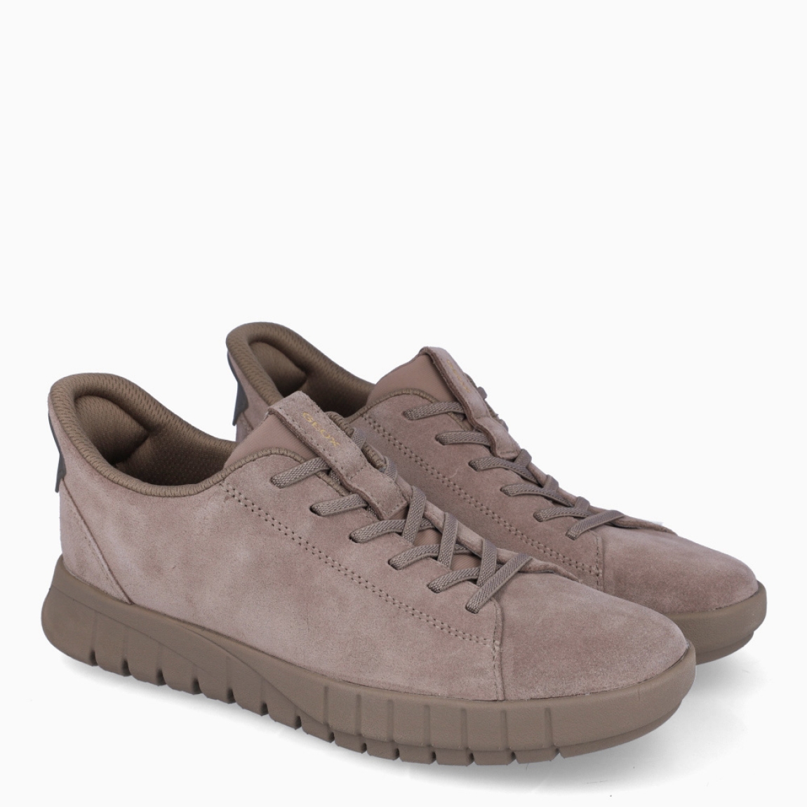 Deportiva clásica de la marca Geox, modelo ERICA. Exterior en ante color taupe. Interior en textil de color marrón. Cierre con cordones. Suela de goma de 2 cm de plataforma. Plantilla desmontable es práctica e higiénica, garantizando la máxima comodidad. ERICA se propone como una revolución del concepto de deportiva, por su excelente nivel de comodidad y amortiguación. Un modelo de estilo emblemático para quienes aman distinguirse pero no quieren renunciar al confort.