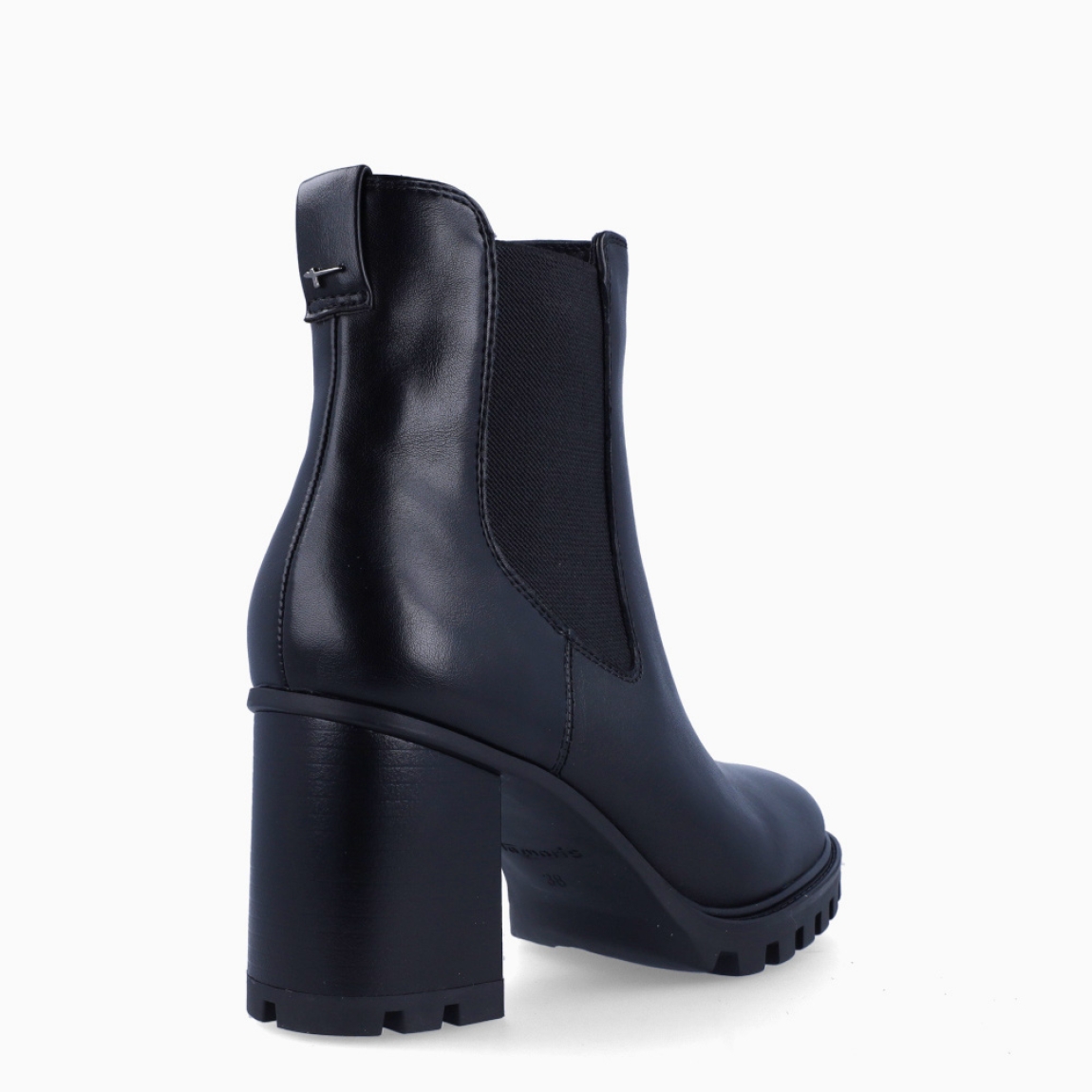 Botines de la marca Tamaris, modelo ALONDRA. Exterior en piel color negro con punta redonda. Interior en piel color negro. Botines con cierre de gomas elásticas y suela dentada con 7cm de altura. Estos botines Tamaris ALONDRA son ideales para elevar tus looks! un clásico que no debe faltar en tu armario!