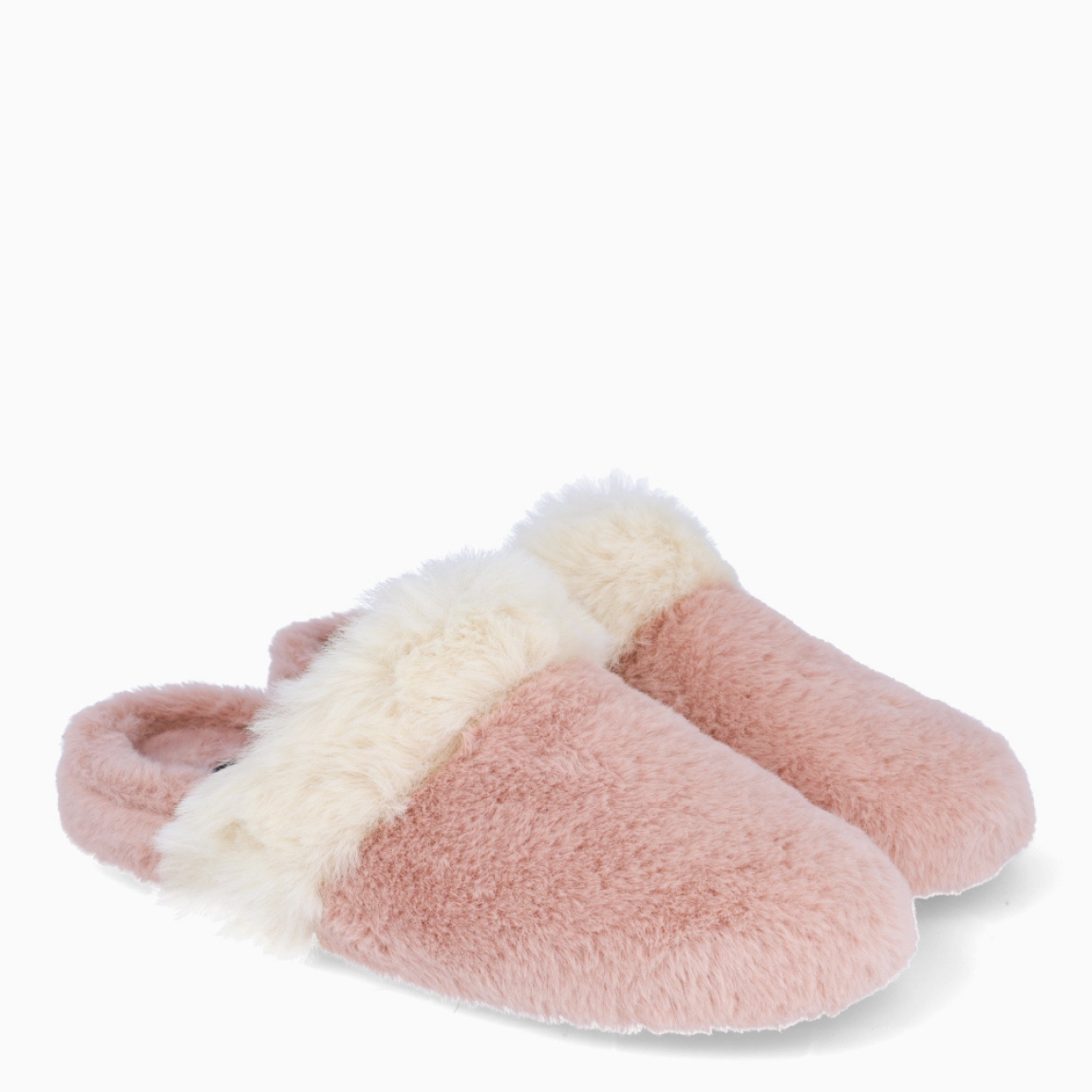 Zapatillas de casa la marca Macarena modelo ANAIS172. Exterior de pelo de color rosa con detalle de pelo blanco. Suela de goma. Comodidad absoluta.