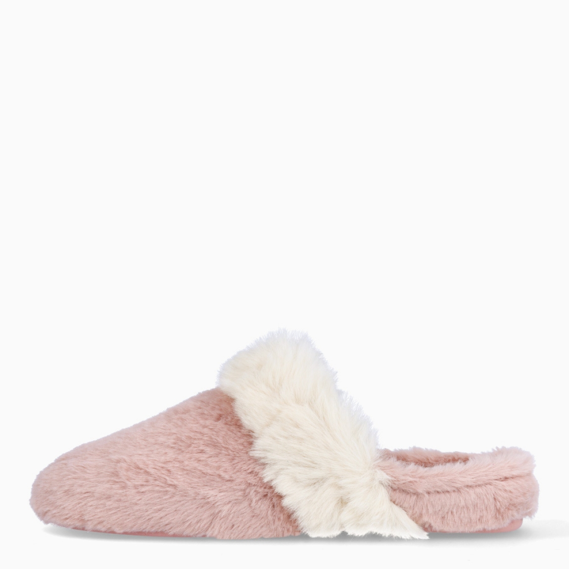 Zapatillas de casa la marca Macarena modelo ANAIS172. Exterior de pelo de color rosa con detalle de pelo blanco. Suela de goma. Comodidad absoluta.