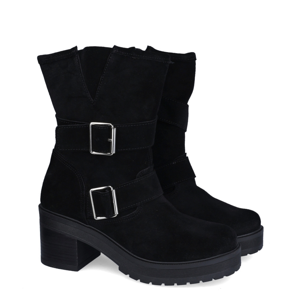 Botines de la marca Itse, modelo DALIA. Exterior en ante color negro con detalle de doble hebilla en lado externo. Interior en piel color negro. Cierre de botines Itse con cremallera y tacón de 5cm de altura. Estos botines Itse DALIA son un complemento ideal para tus looks de temporada!