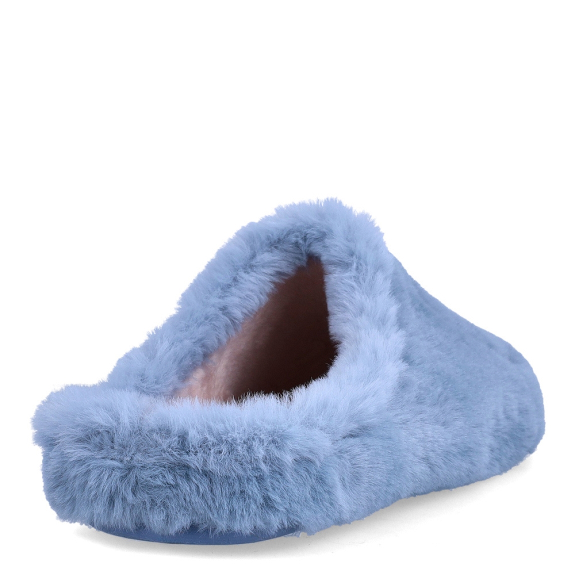 Zapatilla de estar por casa de la marca Macarena, modelo Anais 217. Exterior en pelo de color azul. Interior en pelo de color nude. Altura de la suela 1 cm. Plantilla extraíble de poliuretano. Ideales para ir perfectay cómoda en casa. No pueden faltar un tu armario!