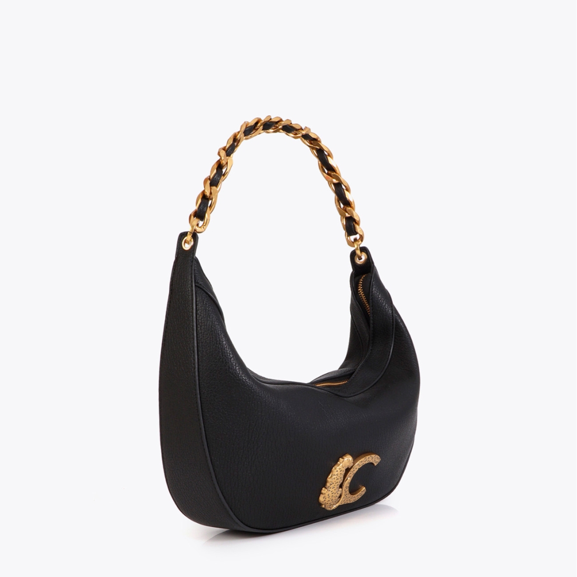Bolso de media luna de la marca Lola Casademunt, modelo NOVA. Elaborado en efecto piel color negro y detalle LC animal en dorado. Asa de cadena en color dorado de acabado brillante. Cierre superior con cremallera para mayor seguridad. Bolso Lola Casademunt NOVA, complemento ideal para ti!ALTO 19cm ANCHO 36cm PROFUNDIDAD 8cm