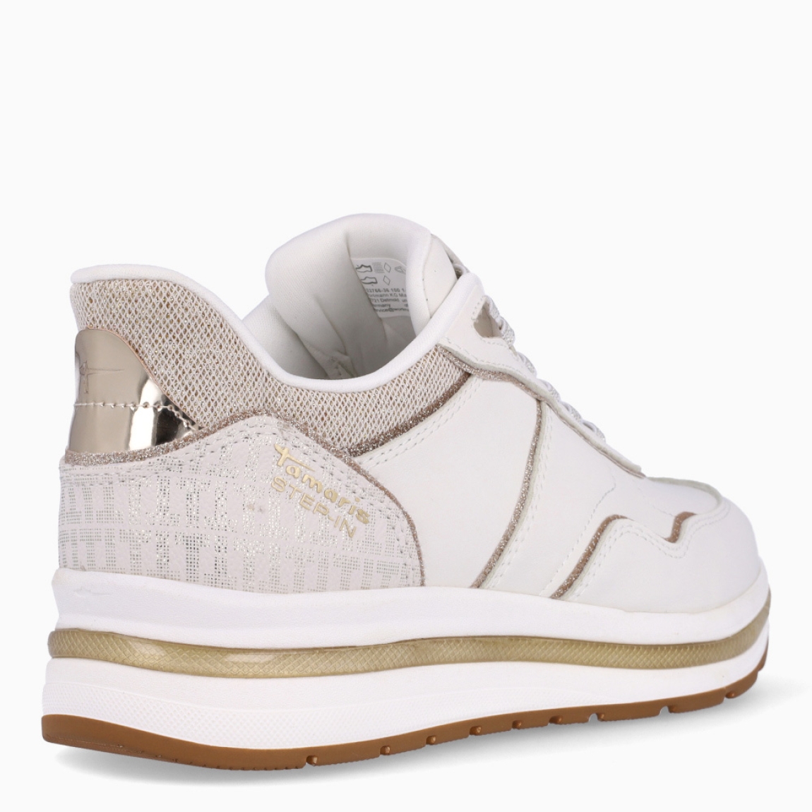 Deportivas de la marca Tamaris, modelo MAGGIE. Exterior en piel colo blanco con detalle de escarchado. Interior de las deportivas en piel color blanco con plantilla acolchada y extraíble para máxima comodidad. Cierre de las deportivas con cordones y suela plana de goma. Estas deportivas Tamaris MAGGIE son un complemento ideal para tu día a día. No pueden faltar en tu armario!