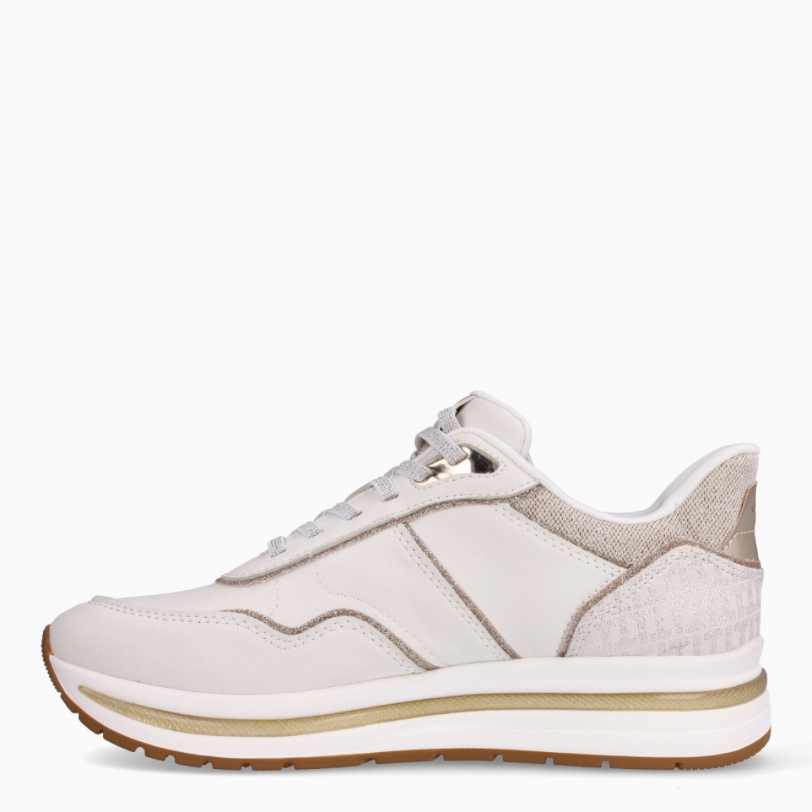 Deportivas de la marca Tamaris, modelo MAGGIE. Exterior en piel colo blanco con detalle de escarchado. Interior de las deportivas en piel color blanco con plantilla acolchada y extraíble para máxima comodidad. Cierre de las deportivas con cordones y suela plana de goma. Estas deportivas Tamaris MAGGIE son un complemento ideal para tu día a día. No pueden faltar en tu armario!
