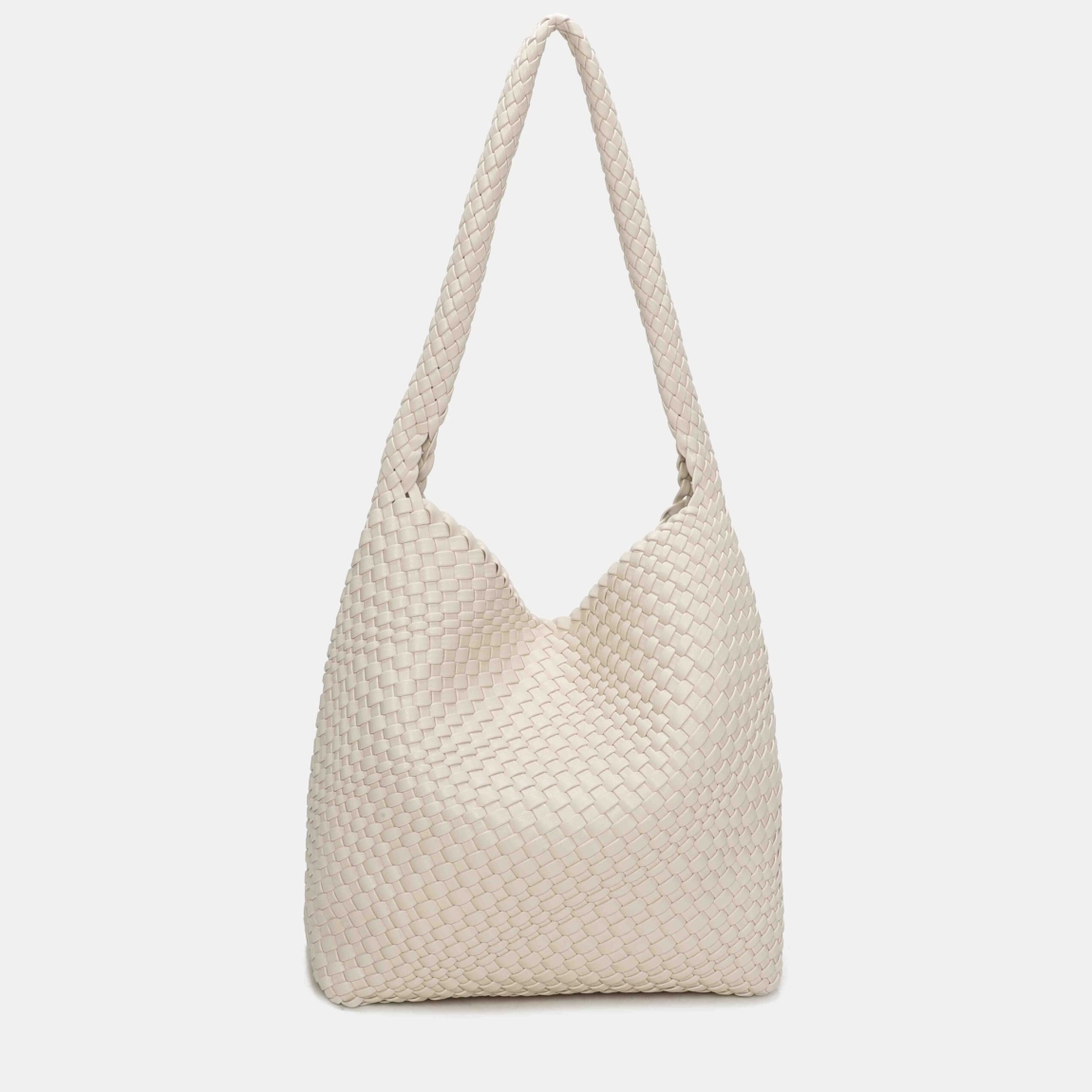 Bolso grande de la marca Binnari, modelo LIRA. Bolso elaborado en PU trenzado color hielo, es un auténtico best seller gracias a su diseño cómodo, ligero y súper versátil. Su asa larga permite llevarlo al hombro con total comodidad, adaptándose perfectamente al cuerpo. Bolso Binnari LIRA con un interior amplio, ideal para el día a día, y los detalles metálicos en tono oro claro aportan un toque elegante. Medidas: alto 34cm y ancho 35cm.
