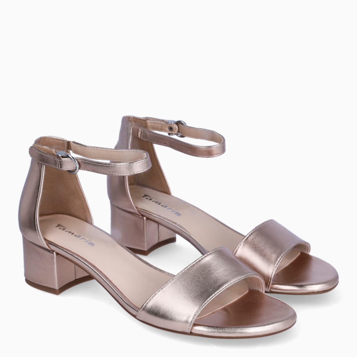 Sandalias de la marca Tamaris, modelo ANGELINA. Sandalias elaboradas en polipiel color oro con tira en pala. Interior en piel color nude y cierre de hebilla en tobillo. Sandalias Tamaris con tacón de 4cm de altura. Estas sandalias Tamaris ANGELINA son un complemento ideal para ti!