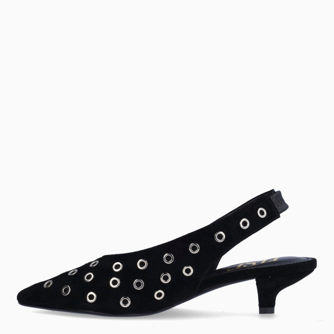 Salones de la marca Itse, modelo ZAFIR. Salones elaborados en ante color negro con tachuelas redondas por todo el calzado. Interior de salones en piel color negro. Salones con cierre de goma elástica en tobillo. Salones Itse con tacón de 3cm de altura. Estos salones Itse ZAFIR son ideales para ti!