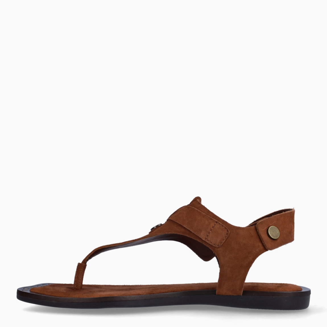 Sandalias de la marca ASH, modelo GLAM. Elaboradas en ante color marrón con detalle de tachuelas doradas. Interior en ante color marrón. Cierre de esclavas ASH con hebilla en pala. Suela plana de goma. Estas sandalias ASH GLAM son ideales para llevar tus looks de temporada con estilo y comodidad!