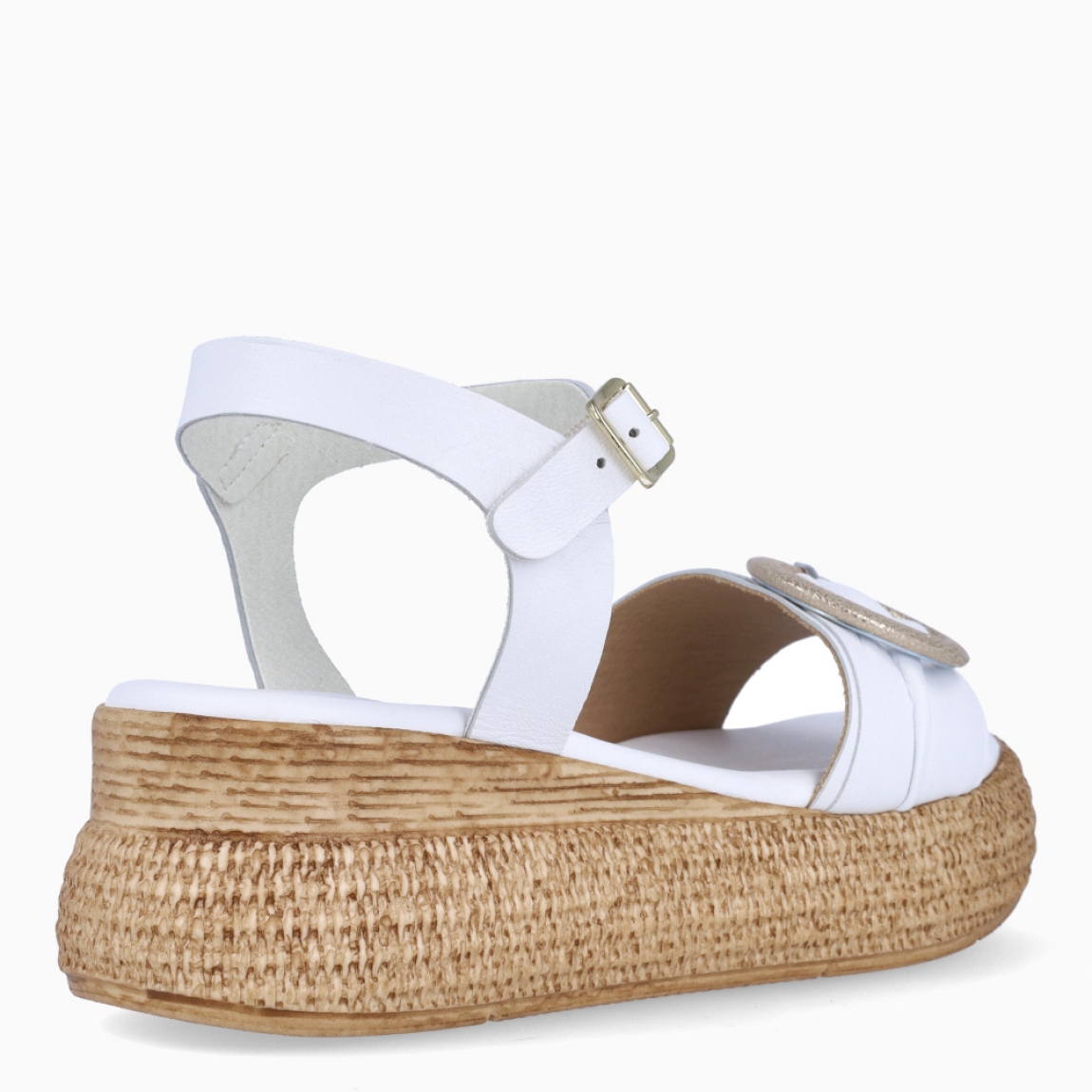 Sandalias de la marca Itse modelo VALERIA. Sandalias elaboradas en piel color blanco con hebilla en pala. Interior en ante color marrón. Sandalias Itse con cierre de hebilla en tobillo. Suela con 4cm de plataforma. Estas sandalias Itse VALERIA son ideales en comodidad y estilo!