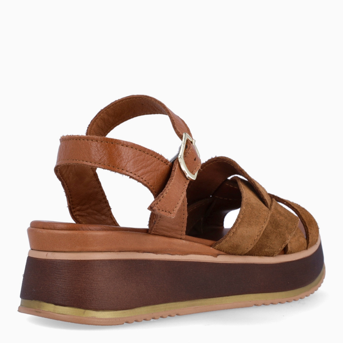 Sandalias de la marca Itse, modelo DORYS. Elaboradas en ante color cuero con tiras cruzadas en pala. Interior en piel color cuero. Cierre de sandalias Itse con hebilla en tobillo y suela con plataforma de 5cm de altura. Estas sandalias Itse DORYS son un complemento ideal para ti!