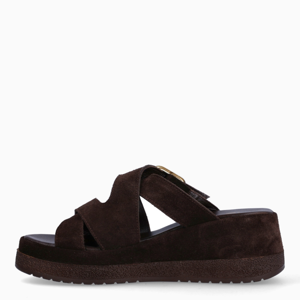 Sandalias de la marca Itse, modelo ALFAMA. Elaboradas en ante color marrón con tiras en pala cruzadas. Interior en piel color marrón Cierre de sandalias con hebilla en pala. Suela de goma con plataforma de 5cm de altura. Estas sandalias Itse ALFAMA son un complemento ideal para ti!