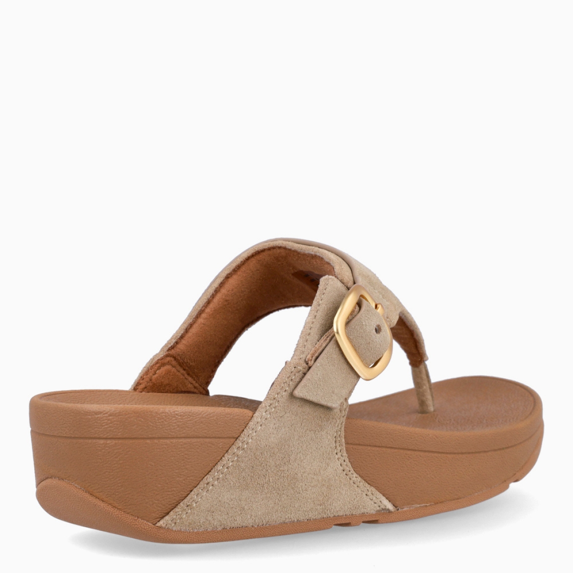 Sandalias de la marca Fitflop, modelo LULU. Sandalias elaboradas en ante color camel con hebilla en la pala. Interior de esclavas en neopreno color nude. Suela de goma con una cuña de 6cm de altura. Estas sandalias Fitflop LULU son ideales para esta temporada!