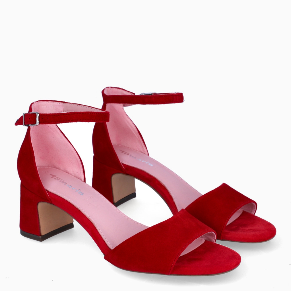 Sandalias de la marca Tamaris, modelo ANGÉLICA. Sandalias elaboradas en ante color rojo con tira en pala. Interior en piel color nude y cierre de hebilla en tobillo. Sandalias Tamaris con tacón de 5cm de altura. Estas sandalias Tamaris ANGÉLICA son un complemento ideal para ti!