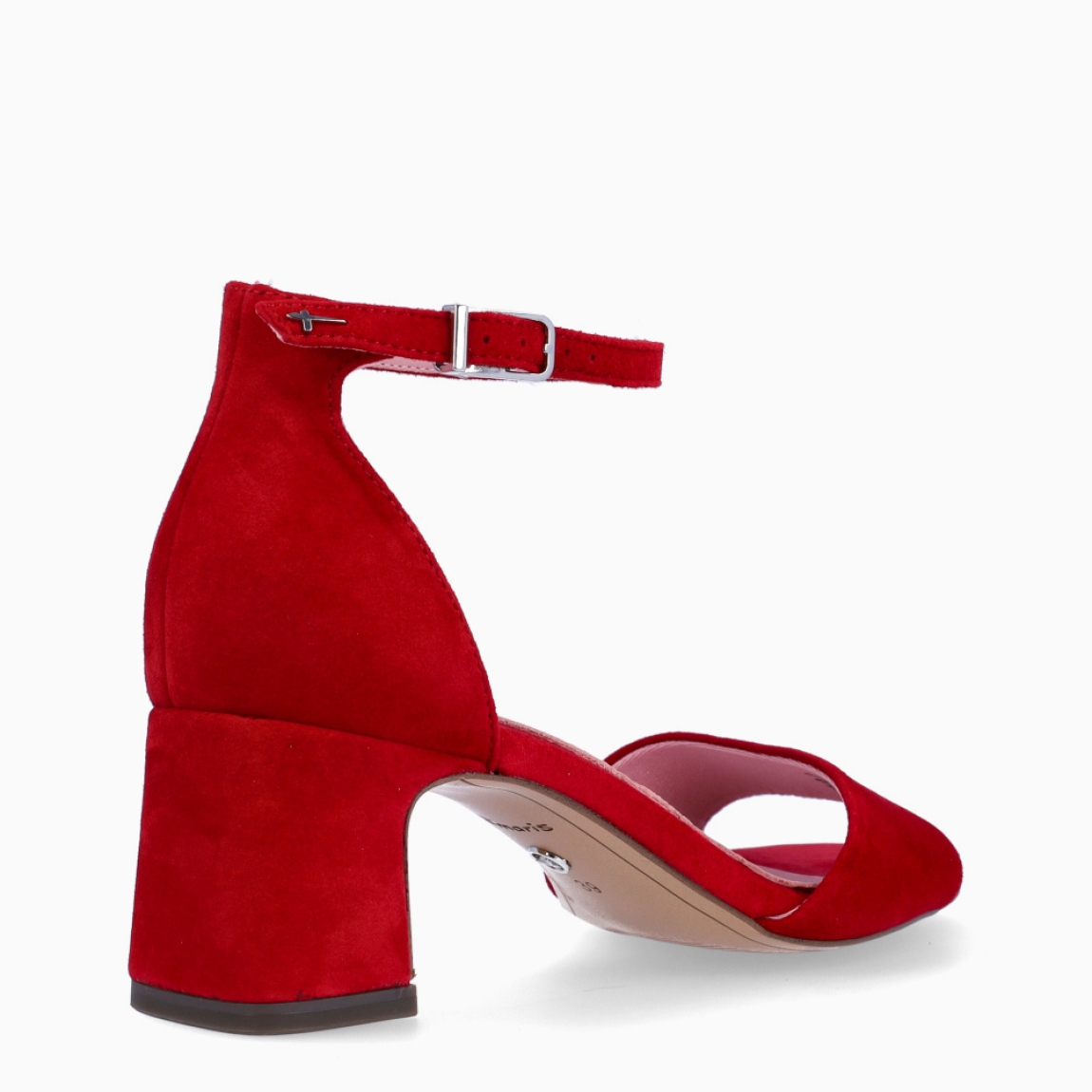 Sandalias de la marca Tamaris, modelo ANGÉLICA. Sandalias elaboradas en ante color rojo con tira en pala. Interior en piel color nude y cierre de hebilla en tobillo. Sandalias Tamaris con tacón de 5cm de altura. Estas sandalias Tamaris ANGÉLICA son un complemento ideal para ti!