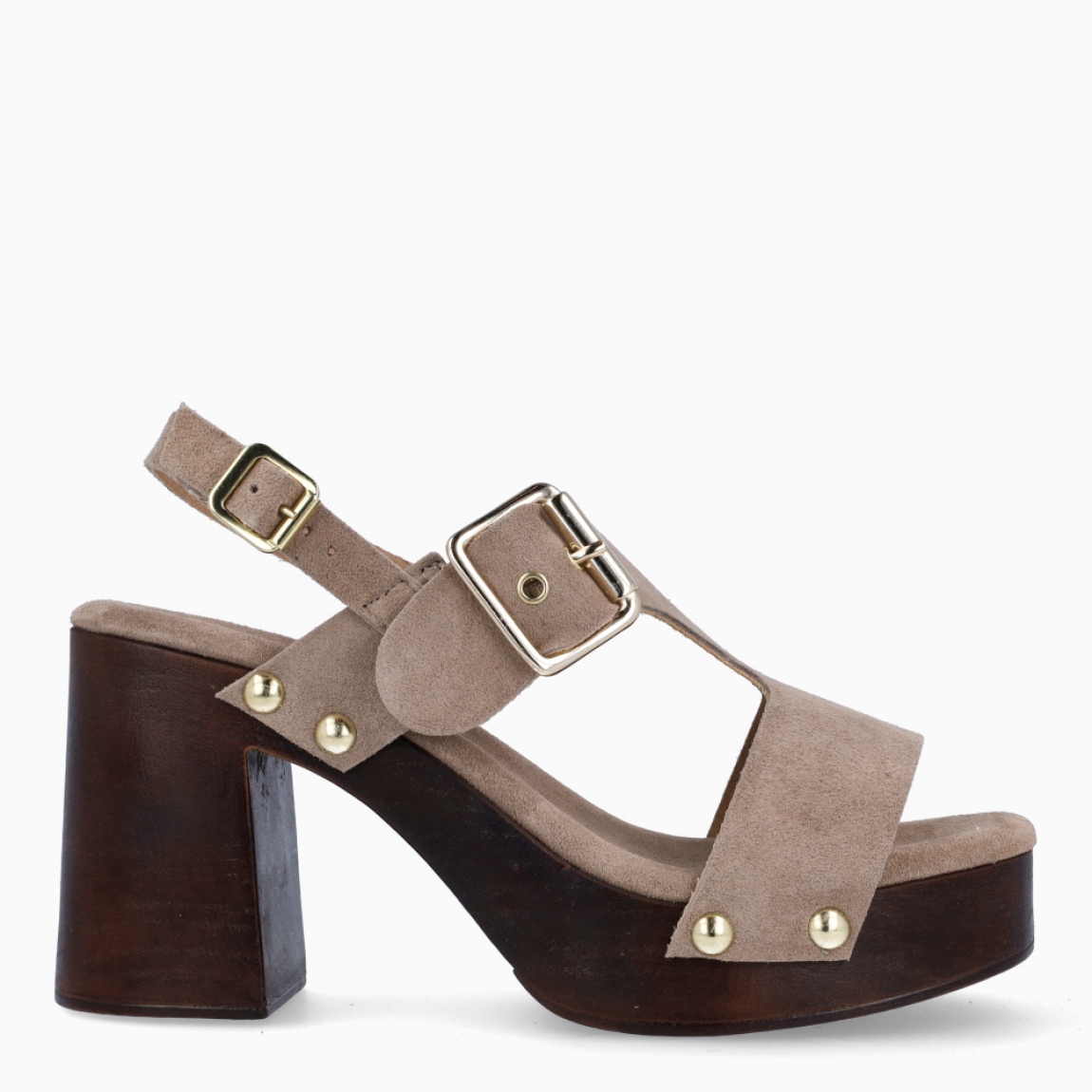 Sandalias de la marca Itse, modelo CETARA. Elaboradas en ante color taupe con hebilla grande en pala. Interior en ante color taupe. Cierre de sandalias Itse con hebilla en tobillo y suela con tacón de 9cm de altura. Estas sandalias Itse CETARA son ideales para ti!